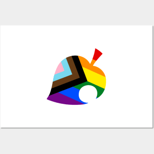 Progress Pride Flag Racoon Leaf Crossing Posters and Art